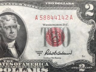 Wow 1953 A $2 Two Dollar Bill Red Seal,  Uncirculated