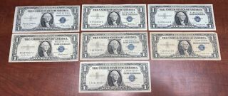 Seven 1935 E F 1957 A B Star $1 Silver Certificates Old Notes Bills Set Banknote