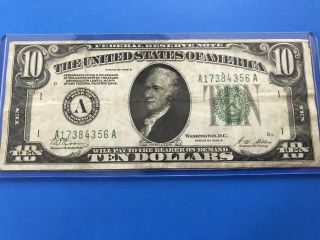 1928 - B $10 Ten Dollars Frn Federal Reserve Note Gold On Demand Boston District