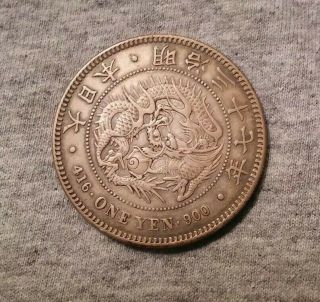 Japan Yen Year 37 (1904) Silver Coin Km A25.  3