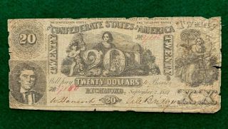 1861 Confederate States Of America $20 Twenty Dollar Note - T - 20 -