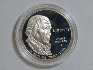 1993 - S James Madison Bill Of Rights Commemorative Silver Dollar - Proof