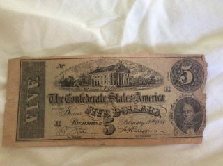 The Confederate States Of America 5 Dollars 1864