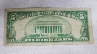 1929 Bank Of Cleveland Ohio 5 Dollar Bill 2