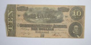 Civil War 1864 $10.  00 Confederate States Horse Blanket Note 689
