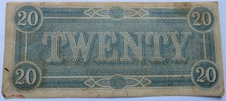 1864 $20 Confederate States of America Note,  Civil War Currency Bill (310857H) 2