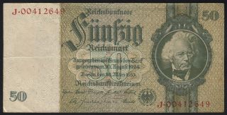 1933 (1945) 50 Reichsmark Germany Vintage Nazi Banknote 3rd Reich P 182b Vf