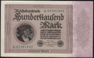 1923 100,  000 Mark Germany Rare Vintage Paper Money Banknote Currency P 83a Xf