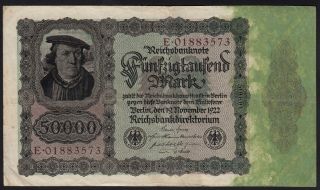1922 50,  000 Mark Germany Rare Vintage Paper Money Banknote Currency P 80 Vf