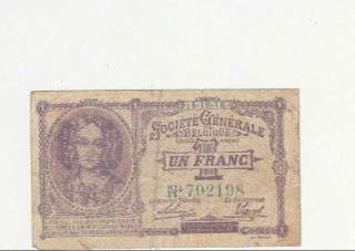 1 Franc Fine Banknote From German Occupied Belgium 1918 Pick - 86
