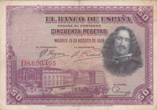 50 Pesetas Very Fine Banknote From Spain 1928 Pick - 75