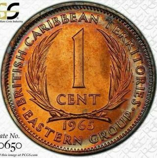 1965 East Caribbean States One Cent Pcgs Ms62rb Color Toned Coin In