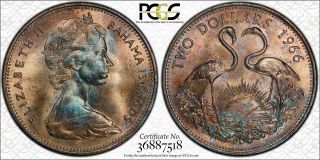 1966 Bahamas Two Dollars Bu Pcgs Ms64 Multi Color Toned Coin In