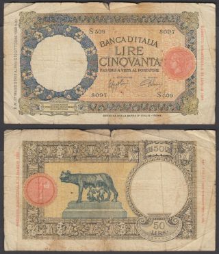 Italy 50 Lire 1939 (vg - F) Banknote P - 54