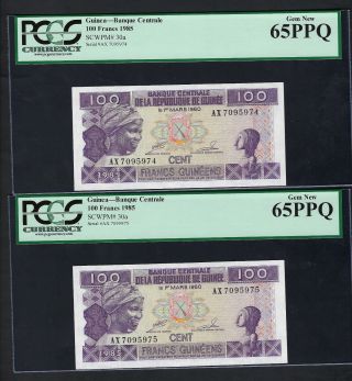Guinea 2 Notes 100 Francs 1985 P30a Uncirculated Graded 65