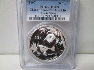 2007 Chinese Panda.  999 Silver 1 Ounce 10y Coin Pcgs Ms69