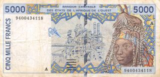 West African States / Ivory Cost 5000 Francs 1994 P 113ad Circulated Banknote