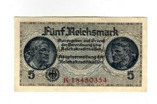 Xxx - Rare 5 Reichsmark Third Reich Nazi Banknote Ww Ii In Very F Con