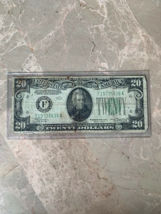 $20 Twenty Dollar Bill Federal Reserve Note 1934 Washington,  Dc F19735636a