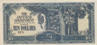 10 Dollars Extra Fine Banknote From Japanese Occupied Malaya 1942 Pick - M7