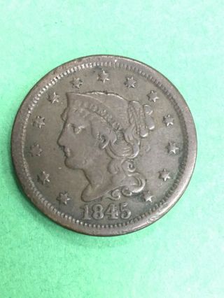 1845 Braided Hair Large Cent Penny Detail