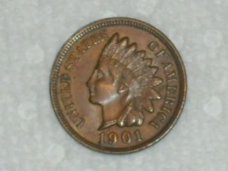 1901 Indian Head Penny Ihp Full Liberty,  Three (3) Diamonds,  Strong Beads