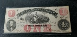 1962 Virginia Treasury Note 1 Dollar