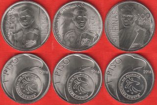 Philippines Set Of 3 Coins: 1 Piso 2016 " Ricarte,  Costa,  Torres " Unc