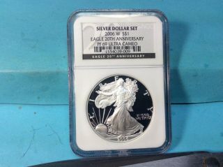 2006 - W American Silver Eagle 20th Anniversary Dollar Set Ngc Pf69 Ucam