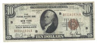 1929 $10 National Currency Bank Note Federal Reserve Of Ny
