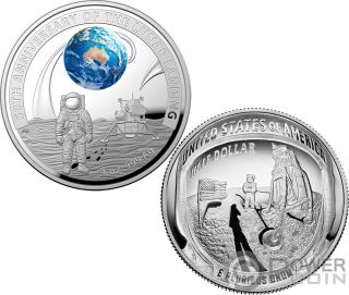Moon Landing 50th Anniversary Dome Set 2 Silver Coins 5$ Australia Us 2019