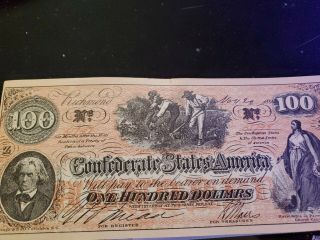 T - 41 $100 Confederate Paper Money 1862 Small Tear On Top
