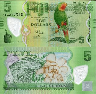 Fiji 5 Dollars Banknote World Polymer Money Unc Currency Pick P115r Replacement