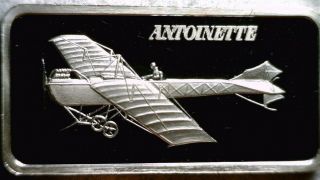 1909 Antoinette 1 Oz 999 Proof Silver Bar 1975 Hamilton World Of Flight