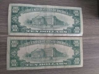 (2) 1969 - B $10 Federal Reserve Note Ten Dollar Bills Rare - Circulated 2