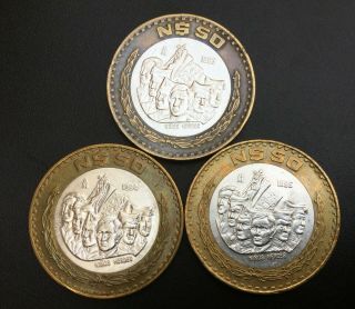 Mexico $50 Nuevos Pesos 1993 - 1995 Set Of 3 Silver Scarse Coins