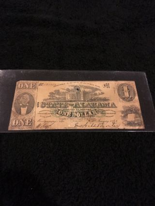 Confederate Currency State Of Alabama One Dollar Note