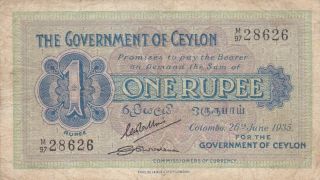 1 Rupee Fine Banknote From British Ceylon 1935 Pick - 16