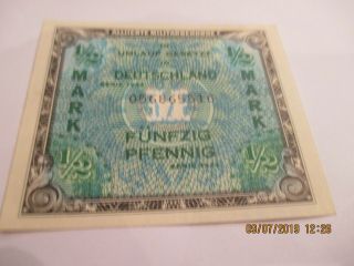 1944 German Allied Military 1/2 Mark Note,  P - 191a