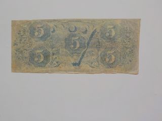 Civil War Confederate 1863 5 Dollar Bill Richmond Virginia Paper Money Note CSA 2