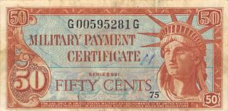 Usa / Mpc 50 Cents 1959 Series 591 Plate 75 Circulated Banknote M7