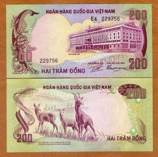 Vietnam South,  200 Dong,  Nd (1972) P - 32,  Unc Antelopes