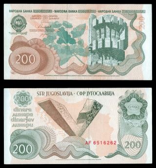 Ze.  064} Yugoslavia 200 Dinara 1990 / Monuments Series / Vf,