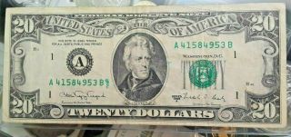 1988 - A $20 Twenty Dollars Frn Federal Reserve Note Boston Massachusetts