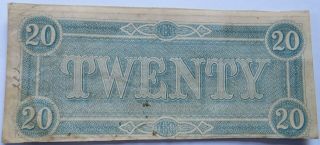 1864 $20 Confederate States of America Note,  Civil War Currency Bill (310852H) 2