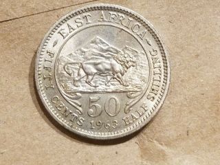 1963 British East Africa 50 Cents Coin Colonial Kenya Uganda Malawi Ect Unc