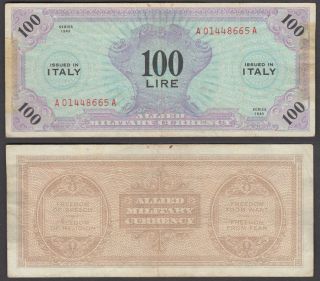 Italy 100 Lire 1943 (f - Vf) Banknote Km M21 Wwii