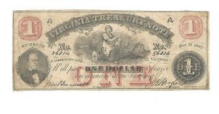 1862 Virginia Treasury Note $1.  00 Richmond,  May.  15,  1862