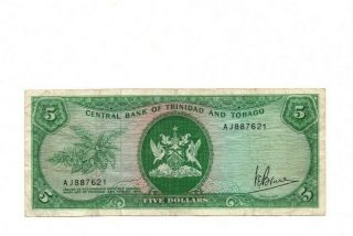 Bank Of Trinidad & Tobago 5 Dollars 1977 Vg