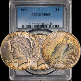 1922 Peace Dollar $1 Pcgs Ms65 - Colorful Toning